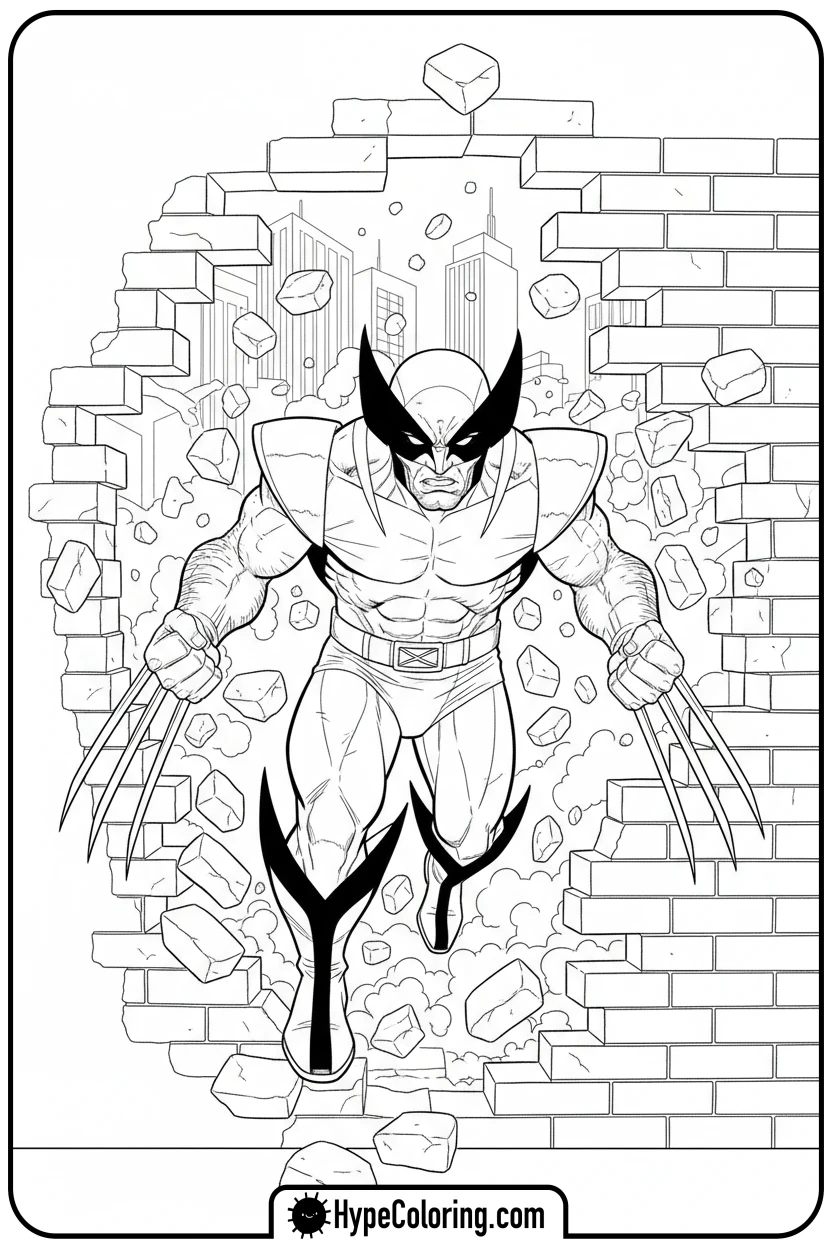 wolverine-bursting-through-wall - wolverine coloring pages