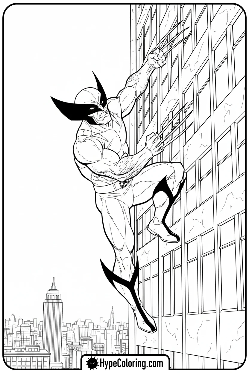 wolverine-running-up-skyscraper - wolverine coloring pages