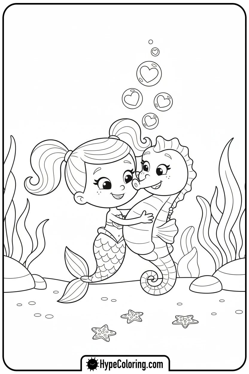 oona-hugging-a-seahorse - bubble guppies coloring pages