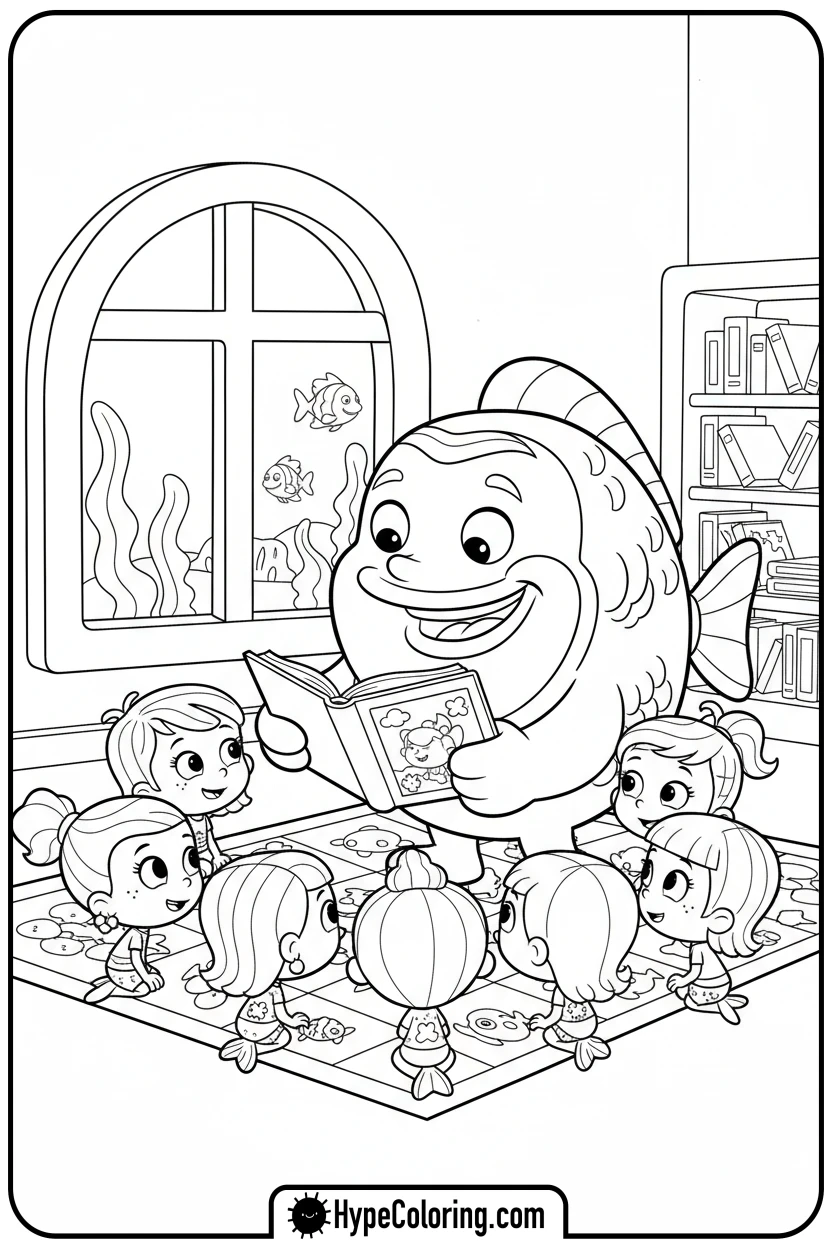 guppies-listening-to-mr-grouper - bubble guppies coloring pages