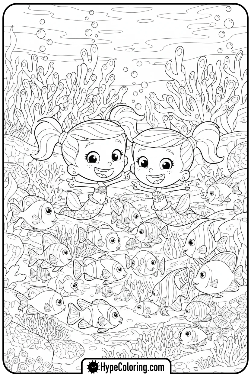 oona-and-gil-exploring-coral-reef - bubble guppies coloring pages