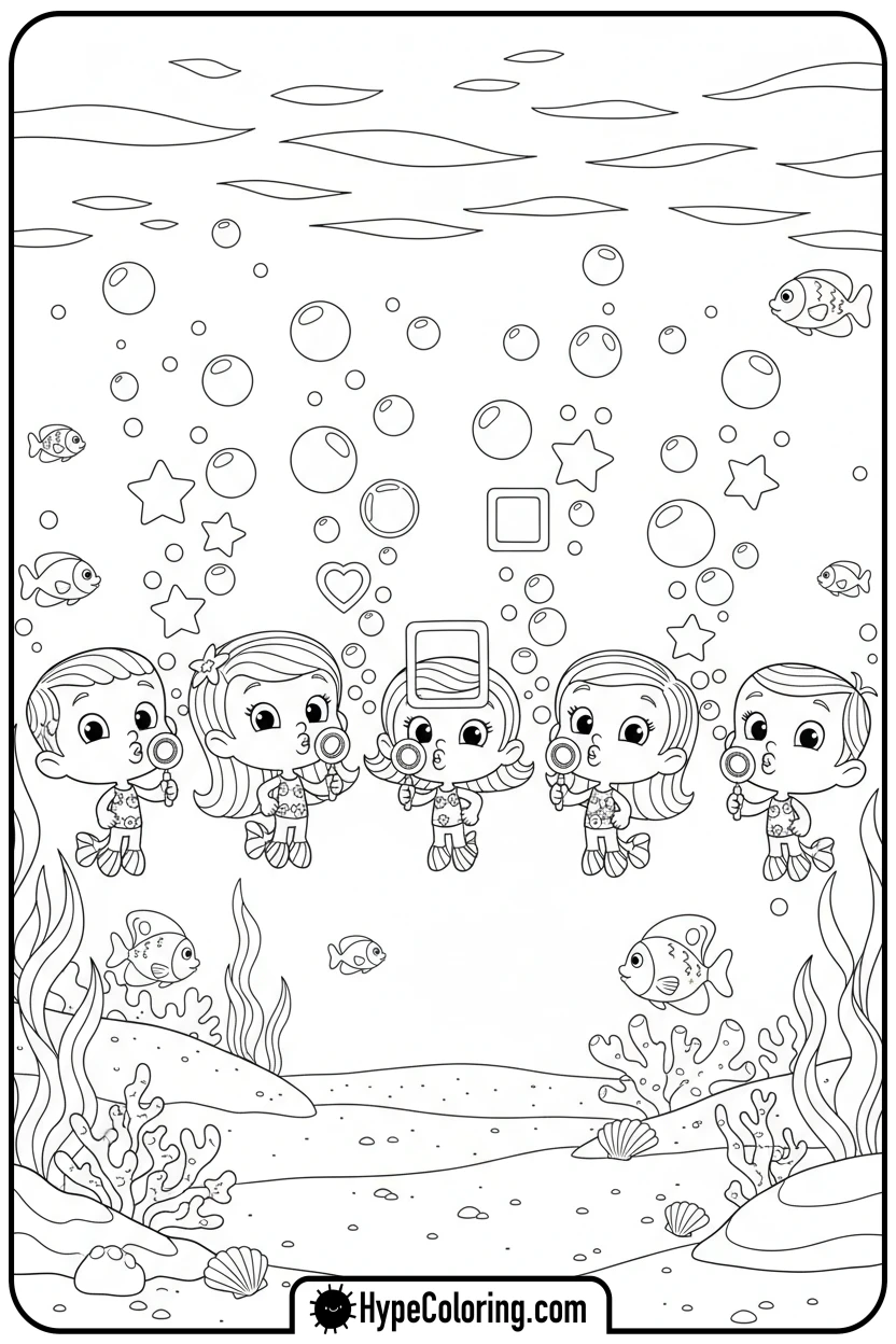 guppies-blowing-various-bubbles - bubble guppies coloring pages
