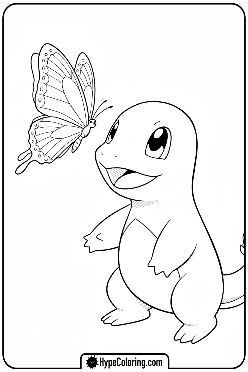 charmander-watching-butterfly - charmander coloring page