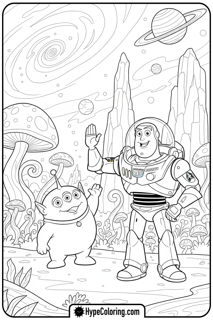 buzz-high-fiving-alien - toy story buzz coloring pages