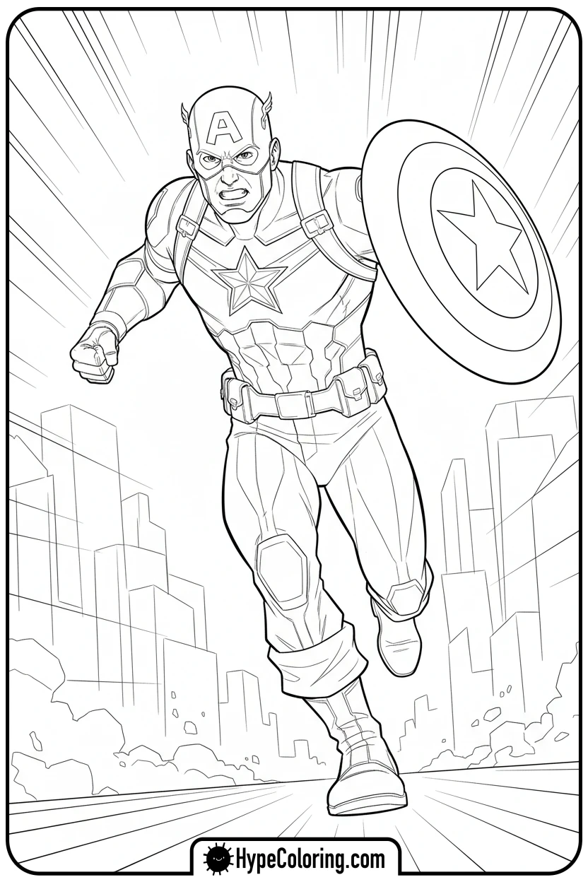 captain-america-running-fast - baseball coloring page