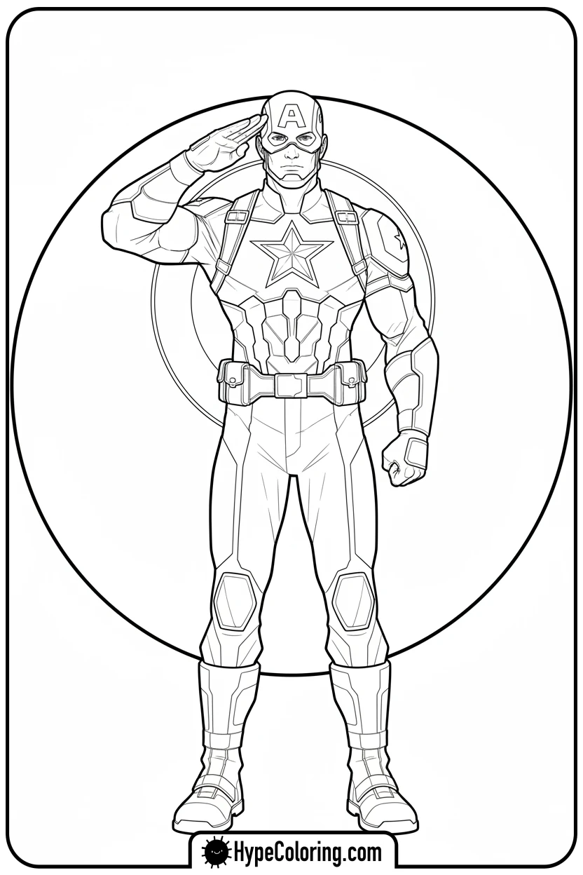 captain-america-giving-salute - baseball coloring page
