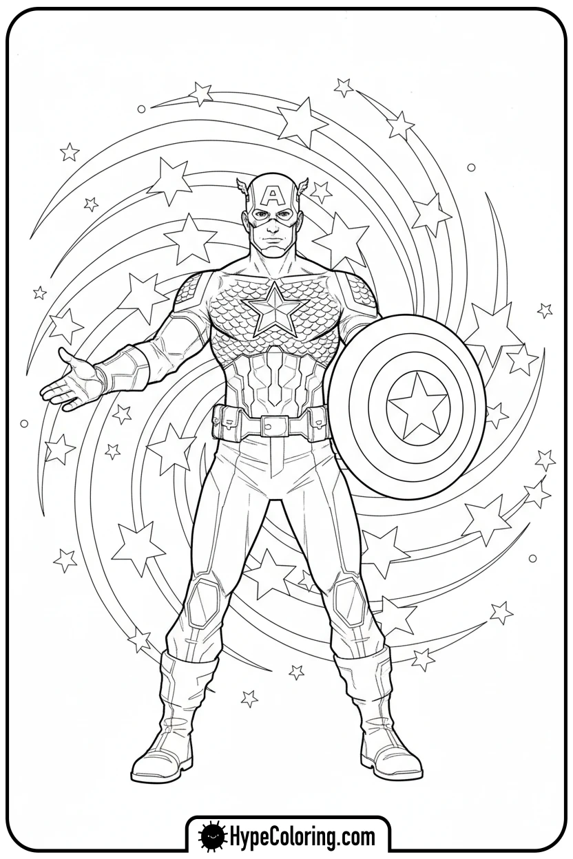 captain-america-with-stars - baseball coloring page