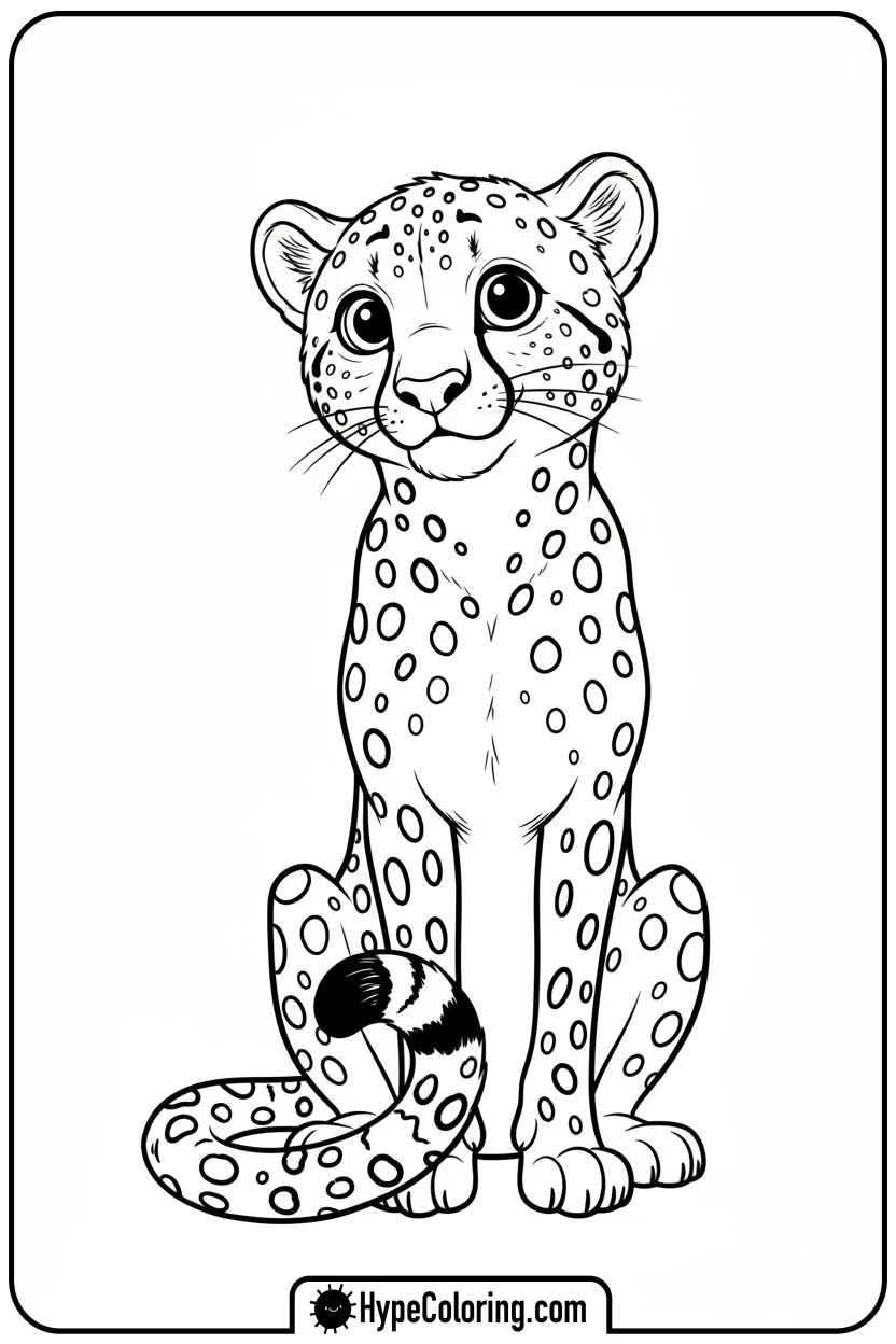 curious-cheetah-sitting - cheetah coloring page