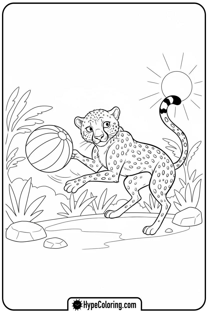 playful-cheetah-with-ball - cheetah coloring page