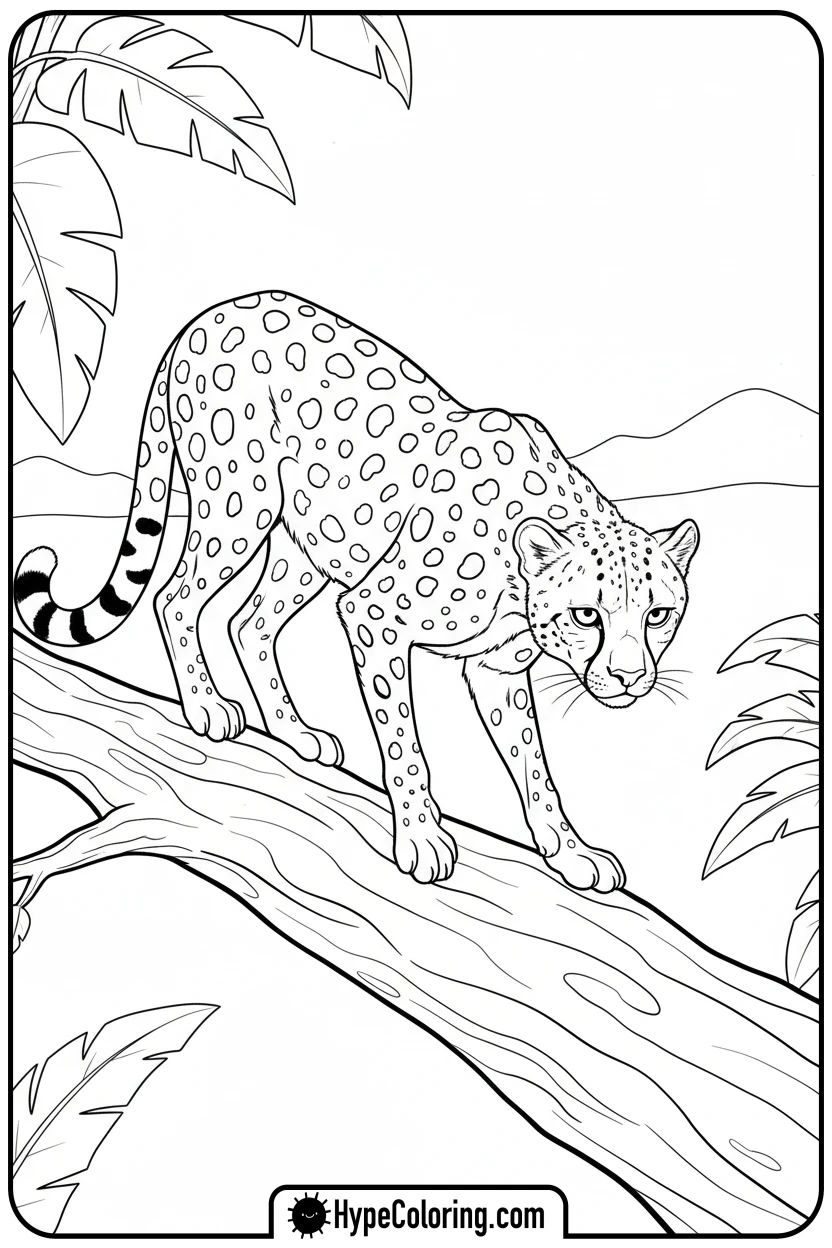 cheetah-climbing-tree-branch - cheetah coloring page
