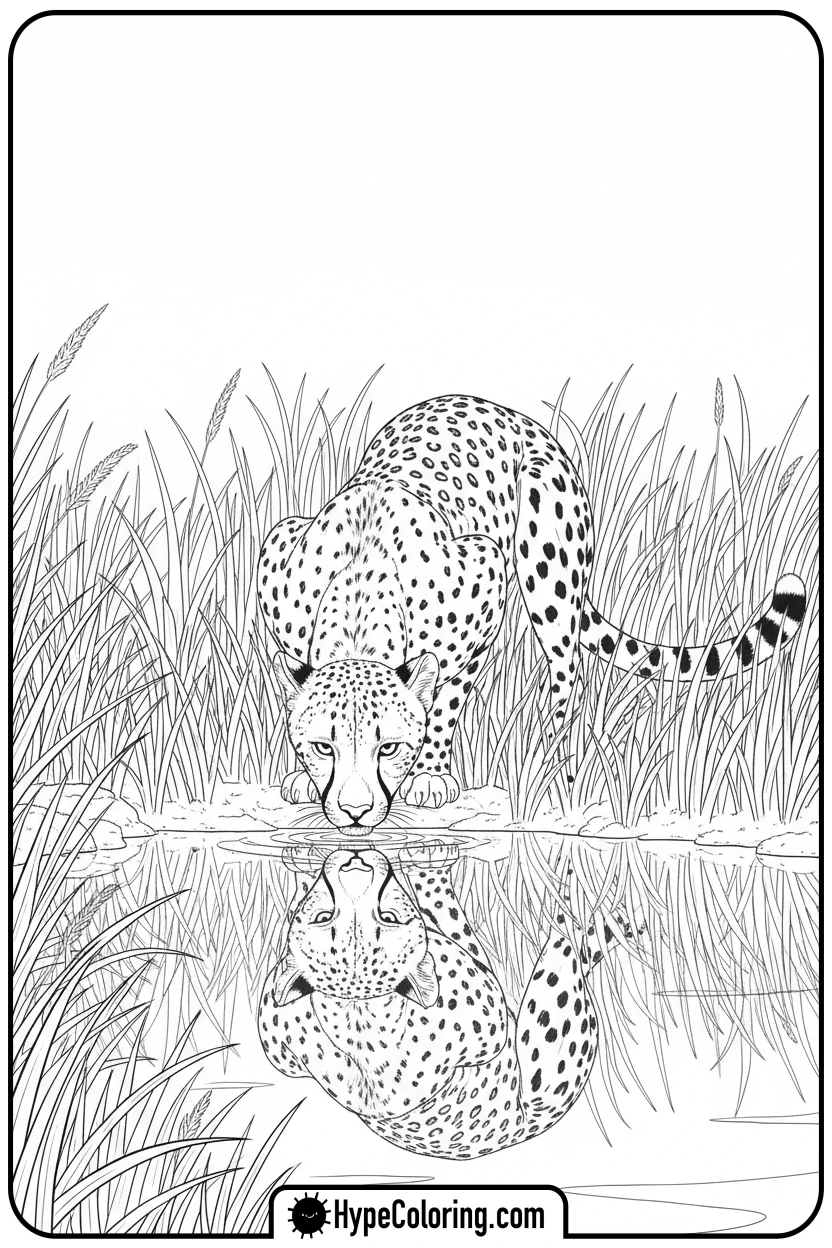 cheetah-drinking-from-pond - cheetah coloring page