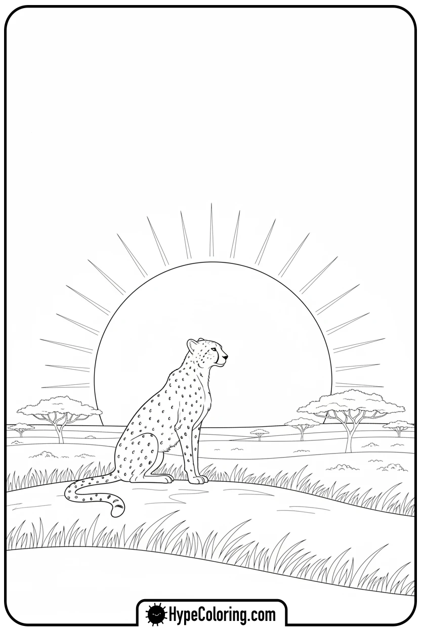 cheetah-watching-sunset - cheetah coloring page
