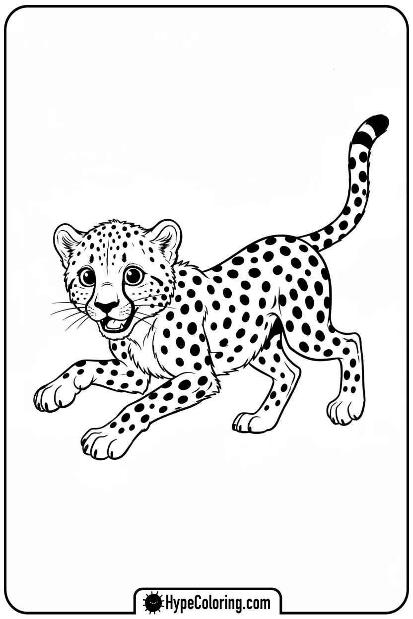 young-cheetah-pouncing - cheetah coloring page