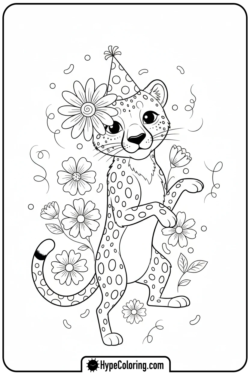 cheetah-wearing-a-flower - cheetah coloring page