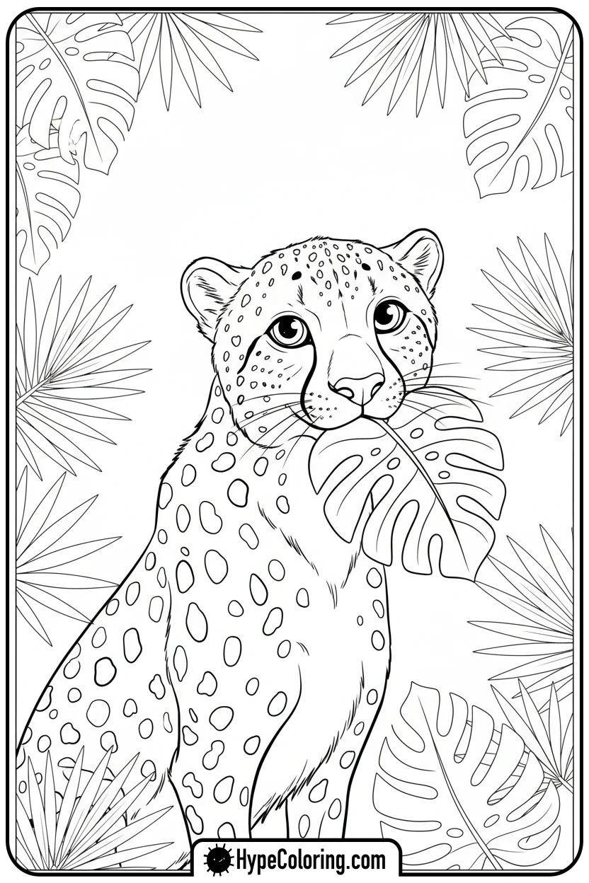 cheetah-holding-a-leaf - cheetah coloring page