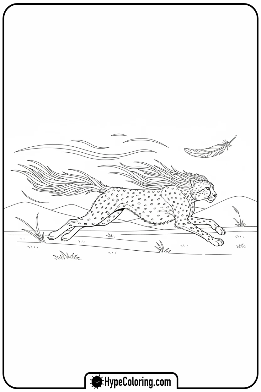 cheetah-running-with-wind - cheetah coloring page