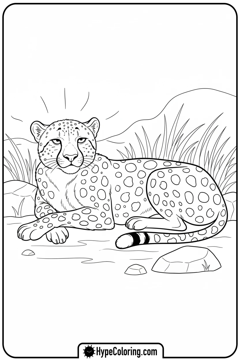 cheetah-basking-in-sun - cheetah coloring page
