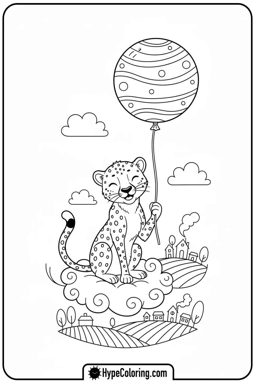 cheetah-on-a-cloud - cheetah coloring page
