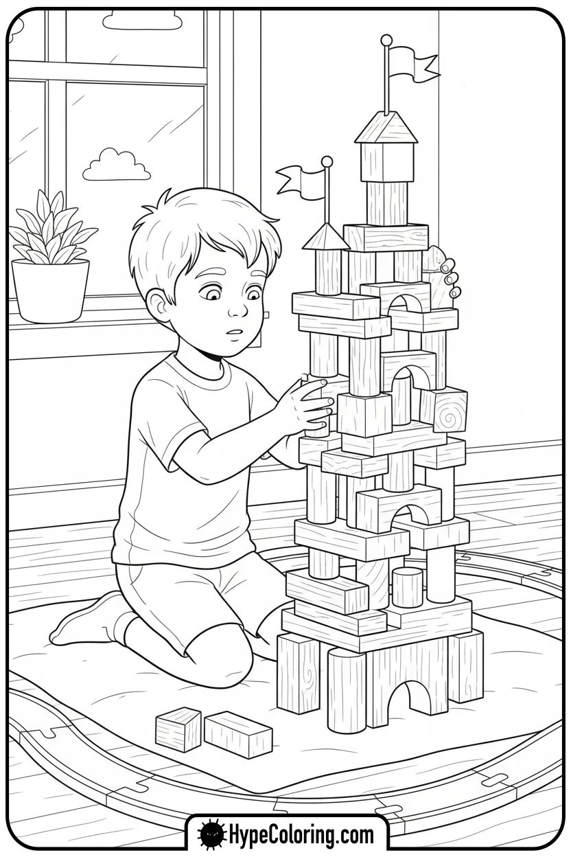 child-building-with-blocks - coloring pages of people