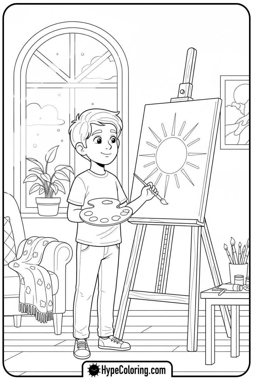 child-painting-at-easel - coloring pages of people