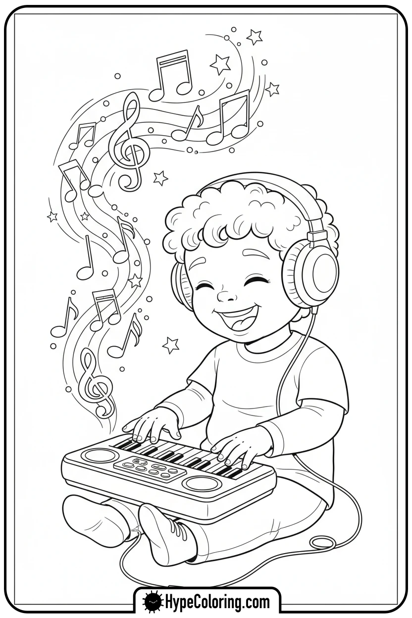 child-playing-keyboard - coloring pages of people