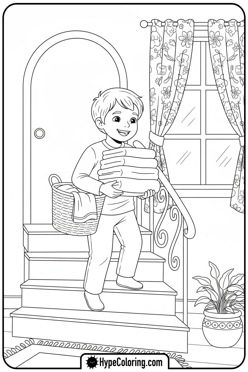 child-carrying-laundry - coloring pages of people