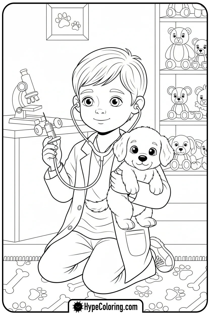 child-as-vet-with-puppy - coloring pages of people