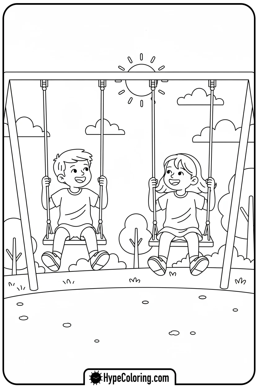 children-swinging - coloring pages of people
