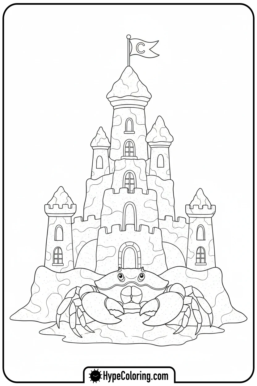crab-building-sandcastle - crab coloring pages