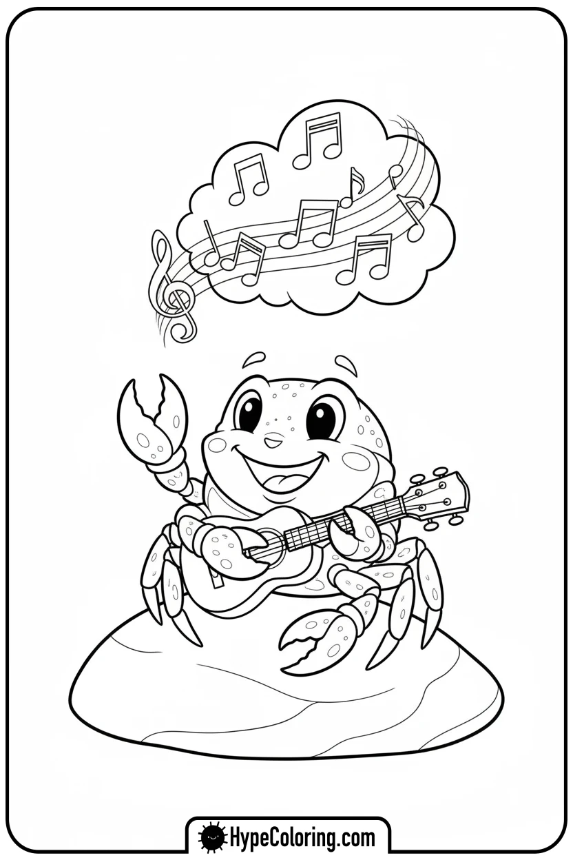 crab-playing-ukulele - crab coloring pages