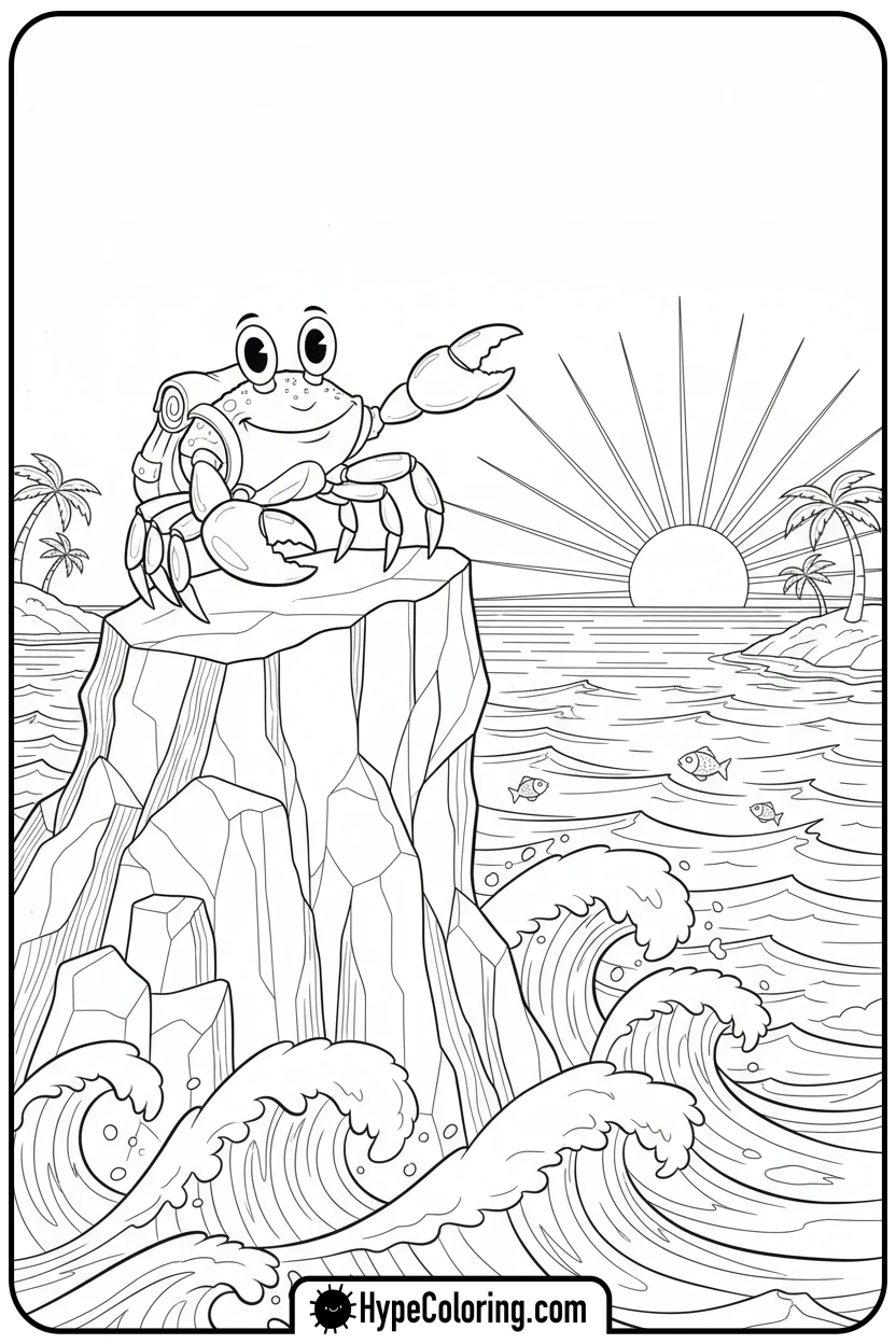 adventurous-crab-on-rock - crab coloring pages