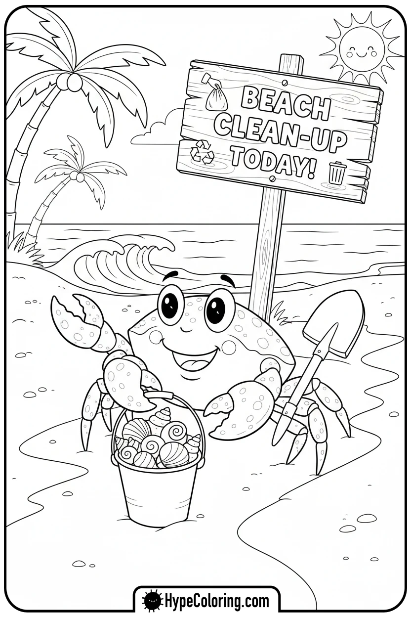crab-carrying-bucket-and-shovel - crab coloring pages