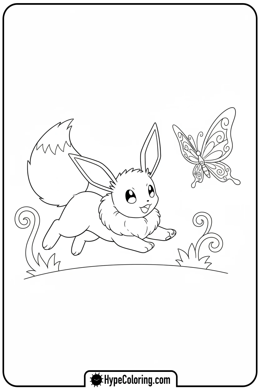 eevee-chasing-butterfly - eevee coloring page