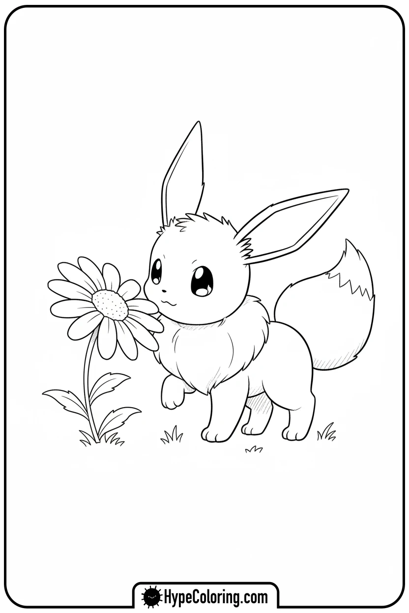 eevee-sniffing-a-daisy - eevee coloring page