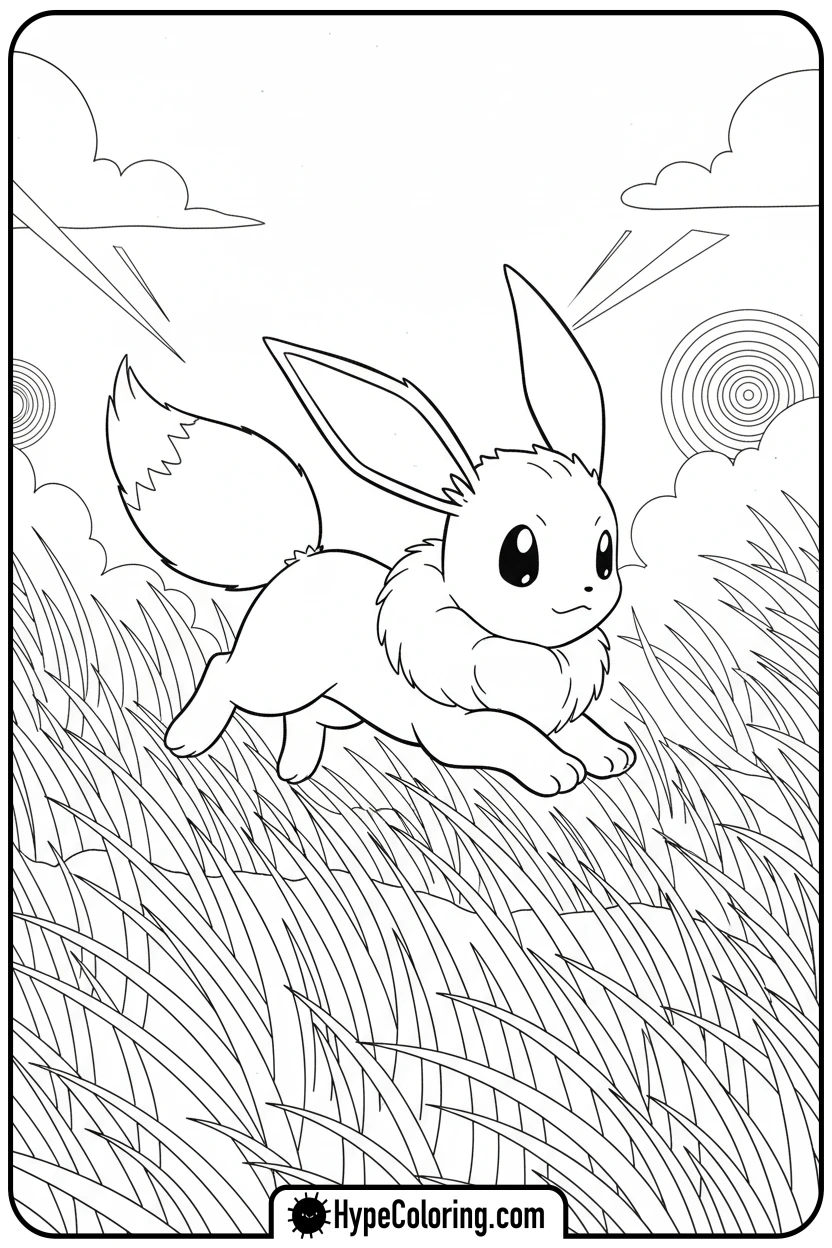 eevee-running-through-grass - eevee coloring page