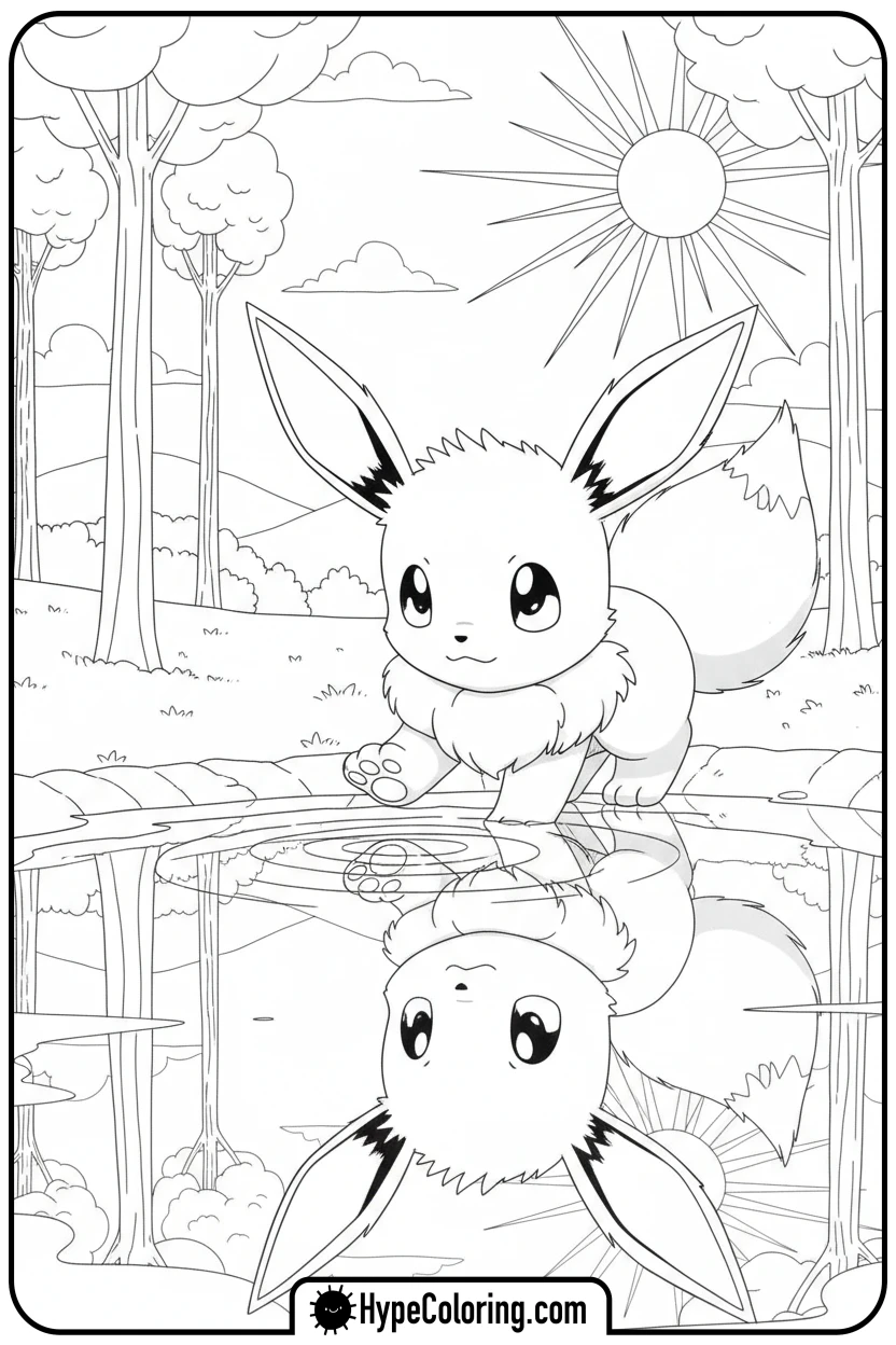 eevee-looking-at-reflection - eevee coloring page
