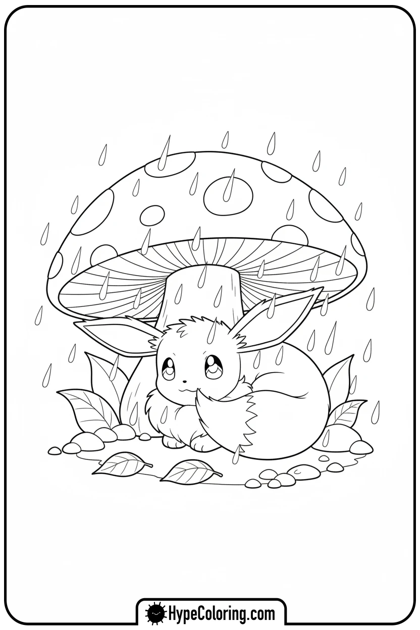 eevee-under-a-mushroom - eevee coloring page