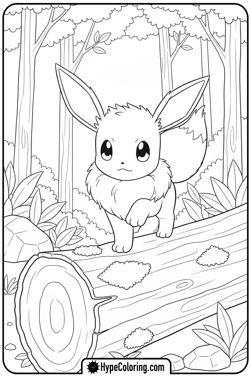 eevee-balancing-on-log - eevee coloring page