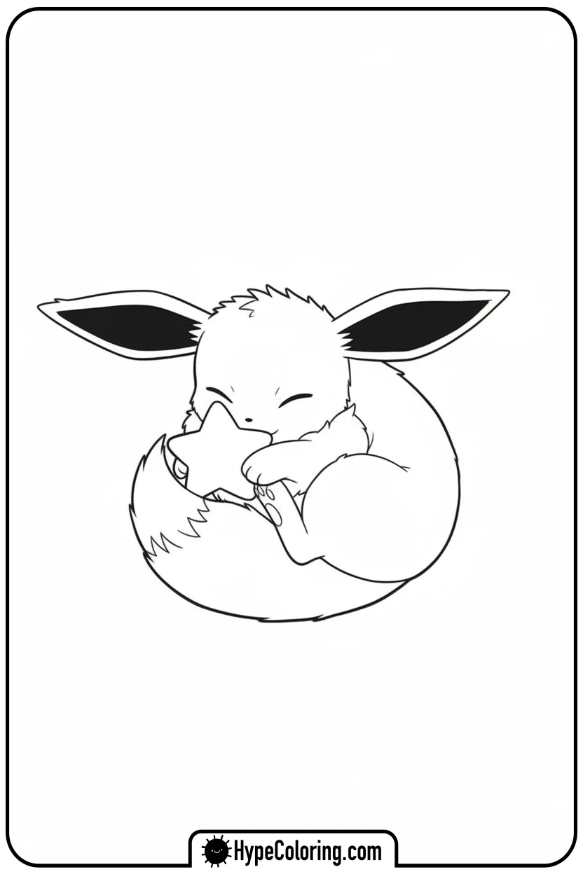 eevee-snuggling-with-toy - eevee coloring page