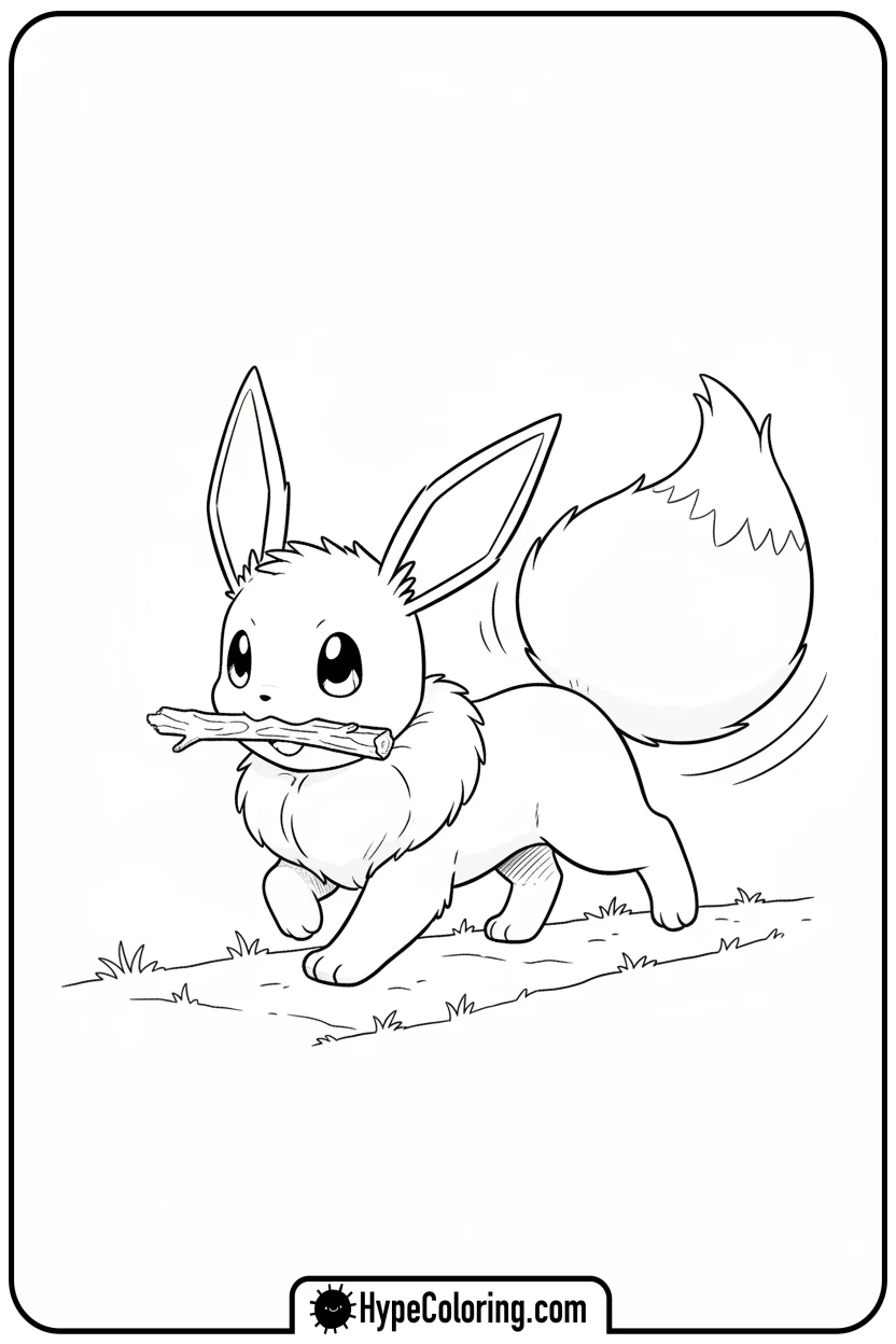 eevee-running-with-stick - eevee coloring page