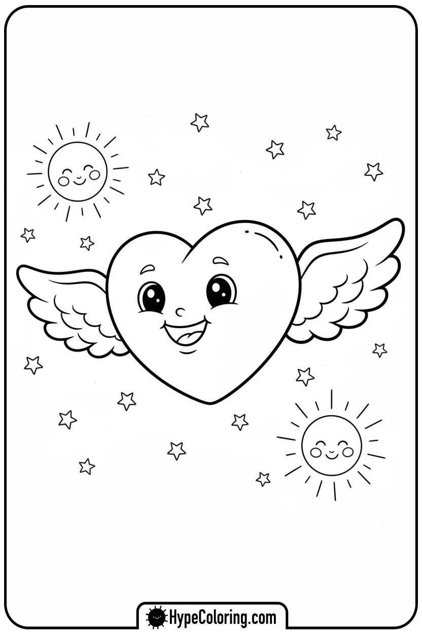heart-flying-with-cloud-wings - heart shape coloring pages