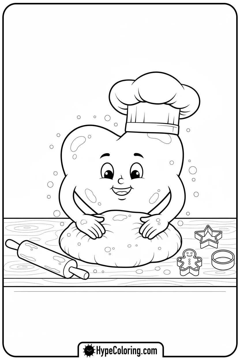 heart-baking-dough-with-chef-hat - heart shape coloring pages