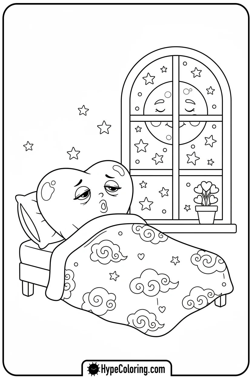 heart-gazing-at-starry-night - heart shape coloring pages