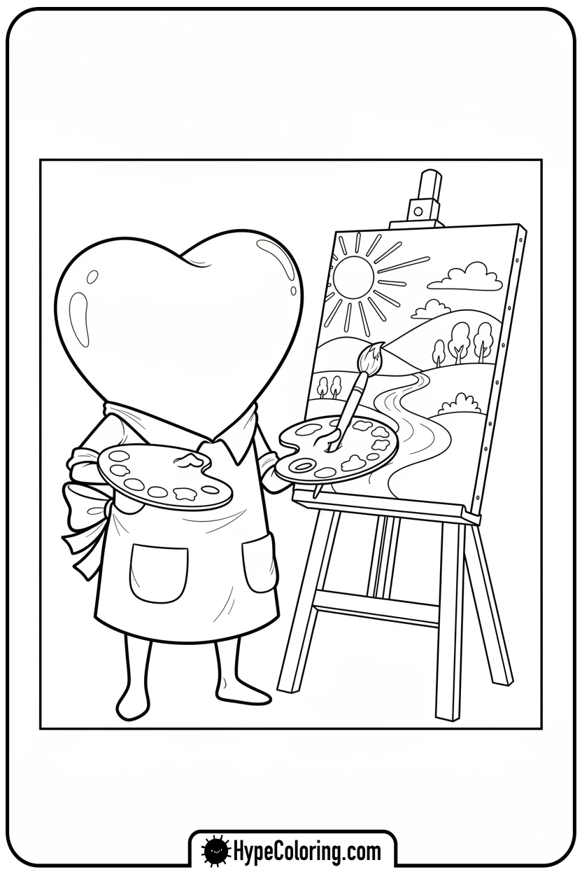 heart-painting-on-easel - heart shape coloring pages