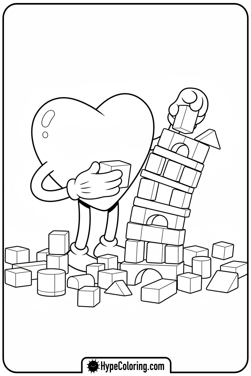 heart-building-block-tower - heart shape coloring pages
