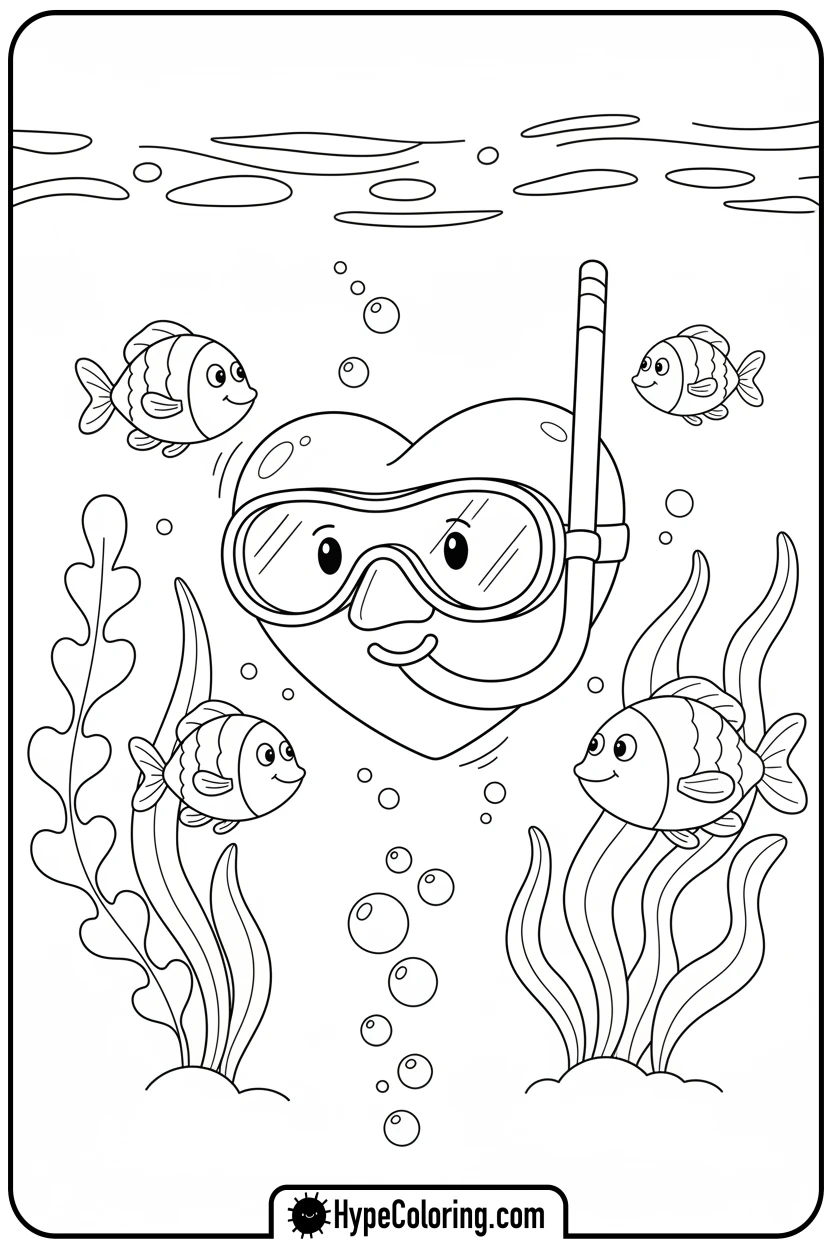 heart-swimming-underwater-with-fish - heart shape coloring pages