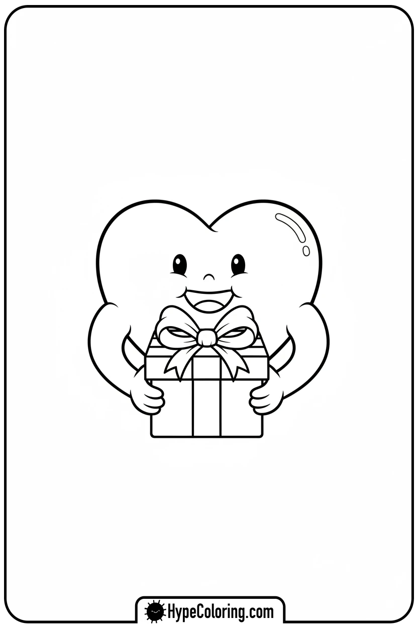 heart-giving-a-wrapped-gift - heart shape coloring pages