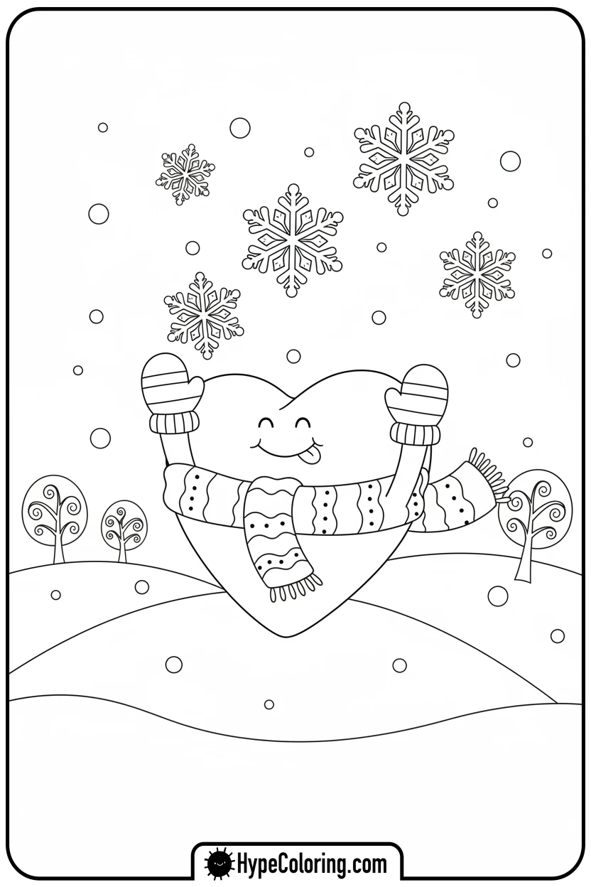 heart-catching-snowflakes - heart shape coloring pages