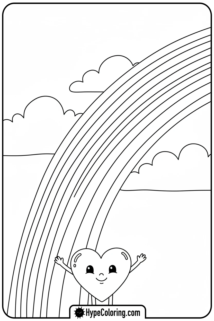 heart-under-a-colorful-rainbow - heart shape coloring pages