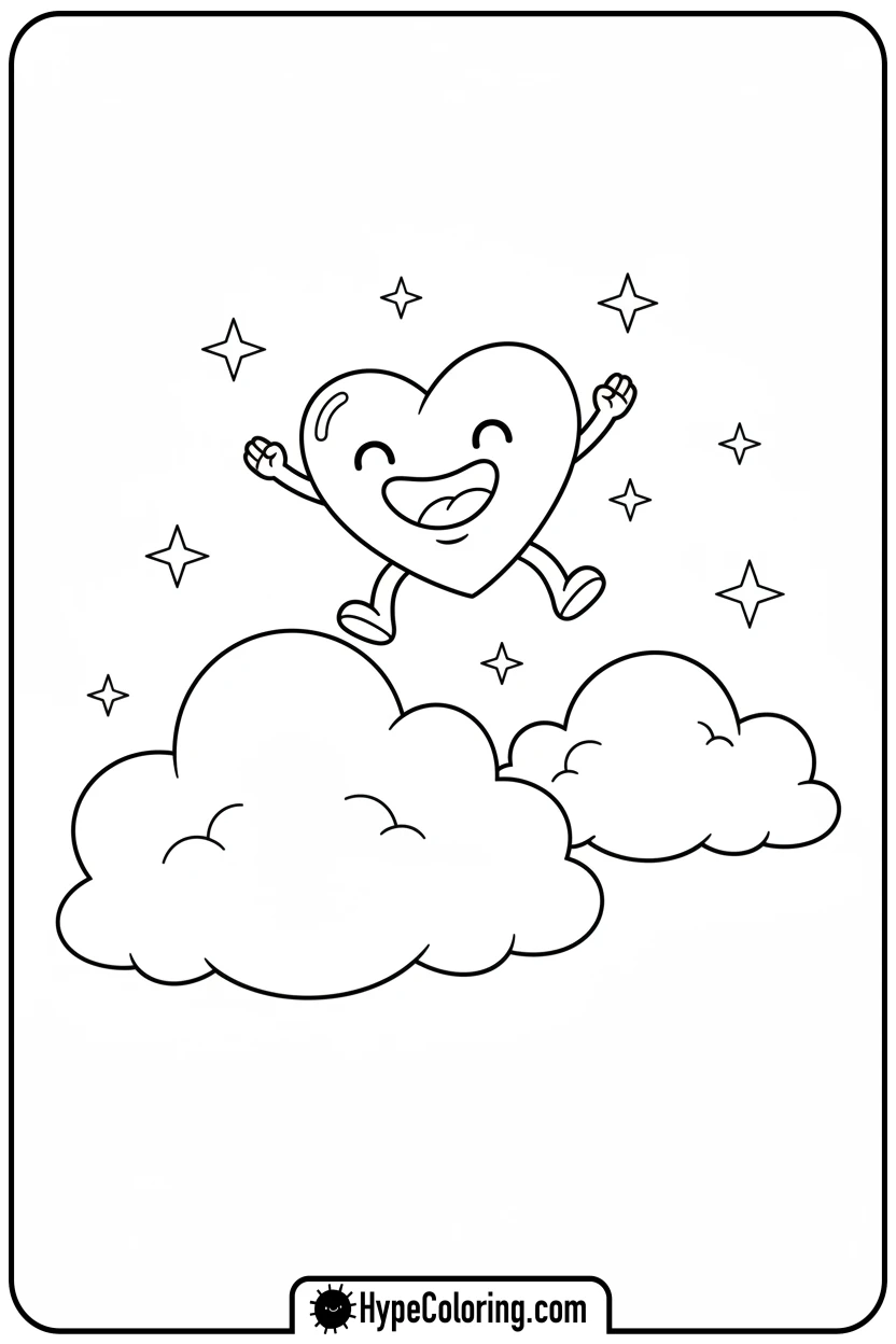 heart-jumping-between-clouds - heart shape coloring pages